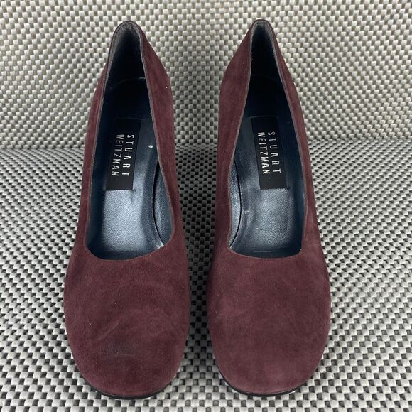 Stuart Weitzman Pump Shoes Womens Size 8 Burgundy Block Heel Made In Spain - Picture 5 of 12